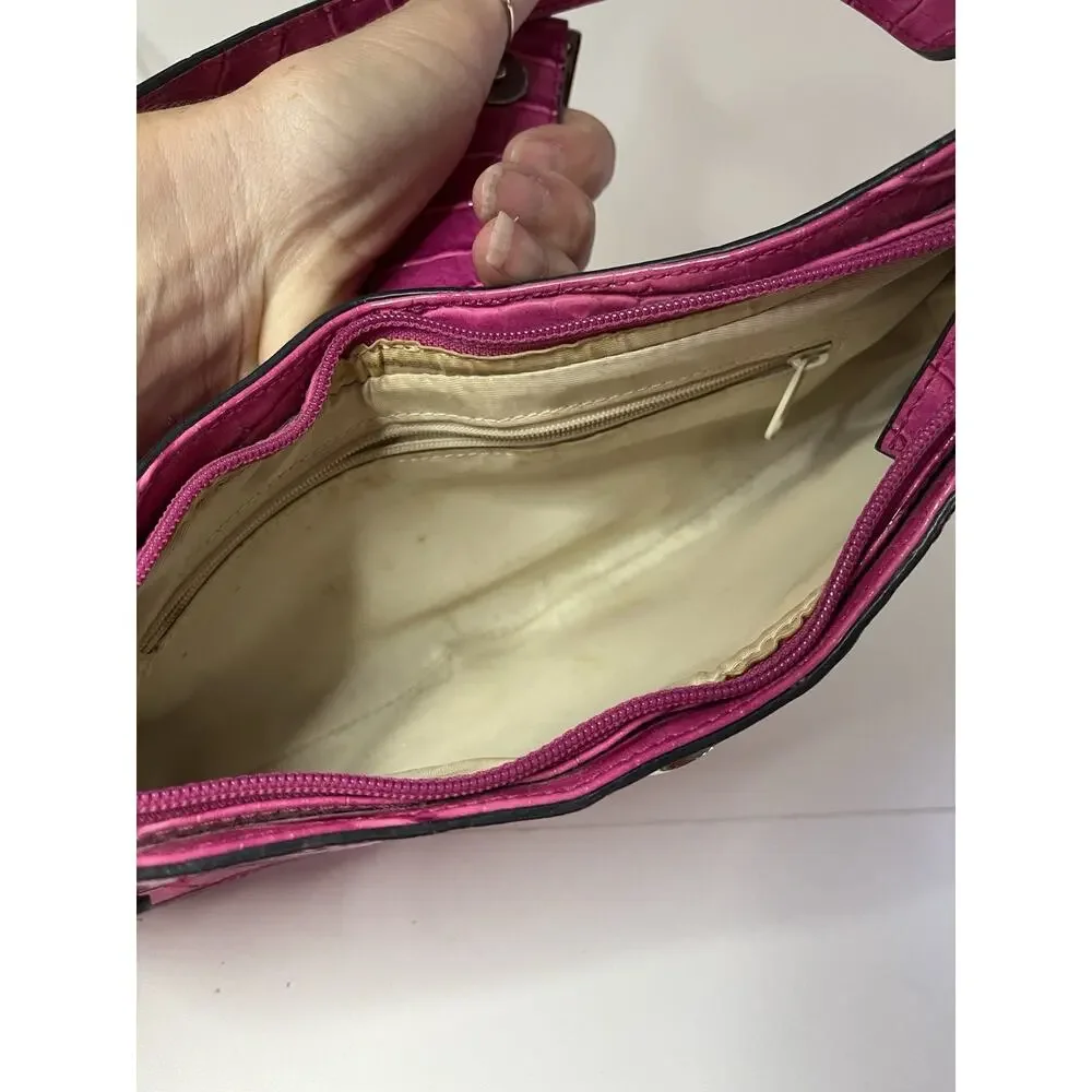 🎀Vintage GUESS Y2K Hot Pink Purse Crocodile Shoulder Mini Bag Buckle Baguette
